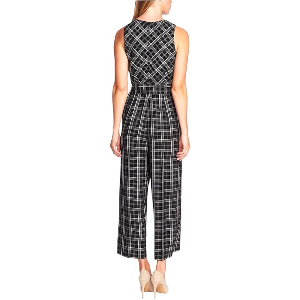 Vince Camuto Cropped Jumpsuit with Pockets, Wide Leg Windowpane Plaid - Picture 2 of 8